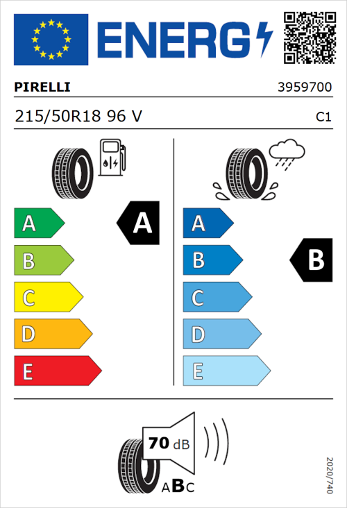 Tyre Label for Pirelli Cinturato P7 (P7C2) 215/50R18 96V