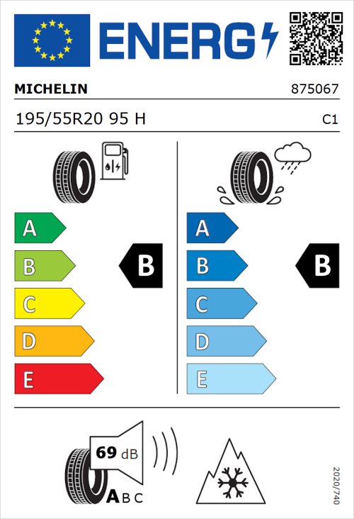 Tyre Label for Michelin CrossClimate 2 195/55R20 95H