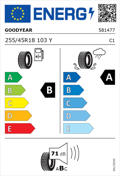 Tyre Label for Goodyear Eagle F1 Asymmetric 6 255/45R18 103Y