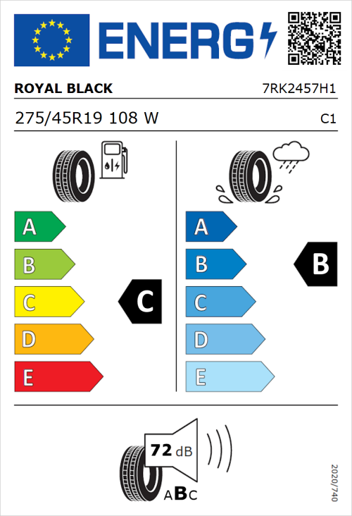 Tyre Label for Royal Black Explorer II 275/45R19 108W
