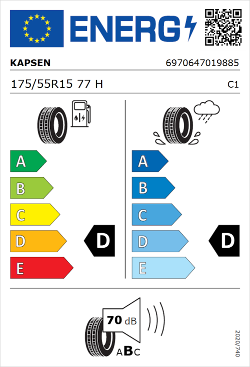 Tyre Label for Kapsen H202 175/55R15 77H