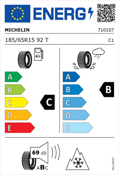 Tyre Label for Michelin CrossClimate 2 185/65R15 92T