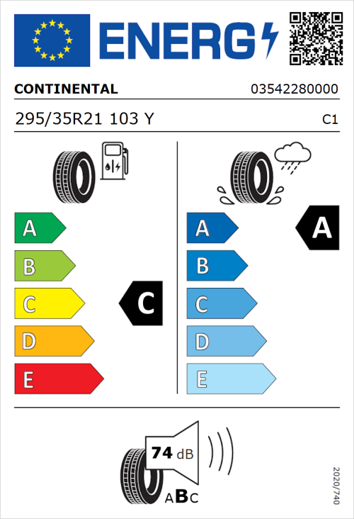 Tyre Label for Continental ContiSportContact 5 P 295/35R21 103Y